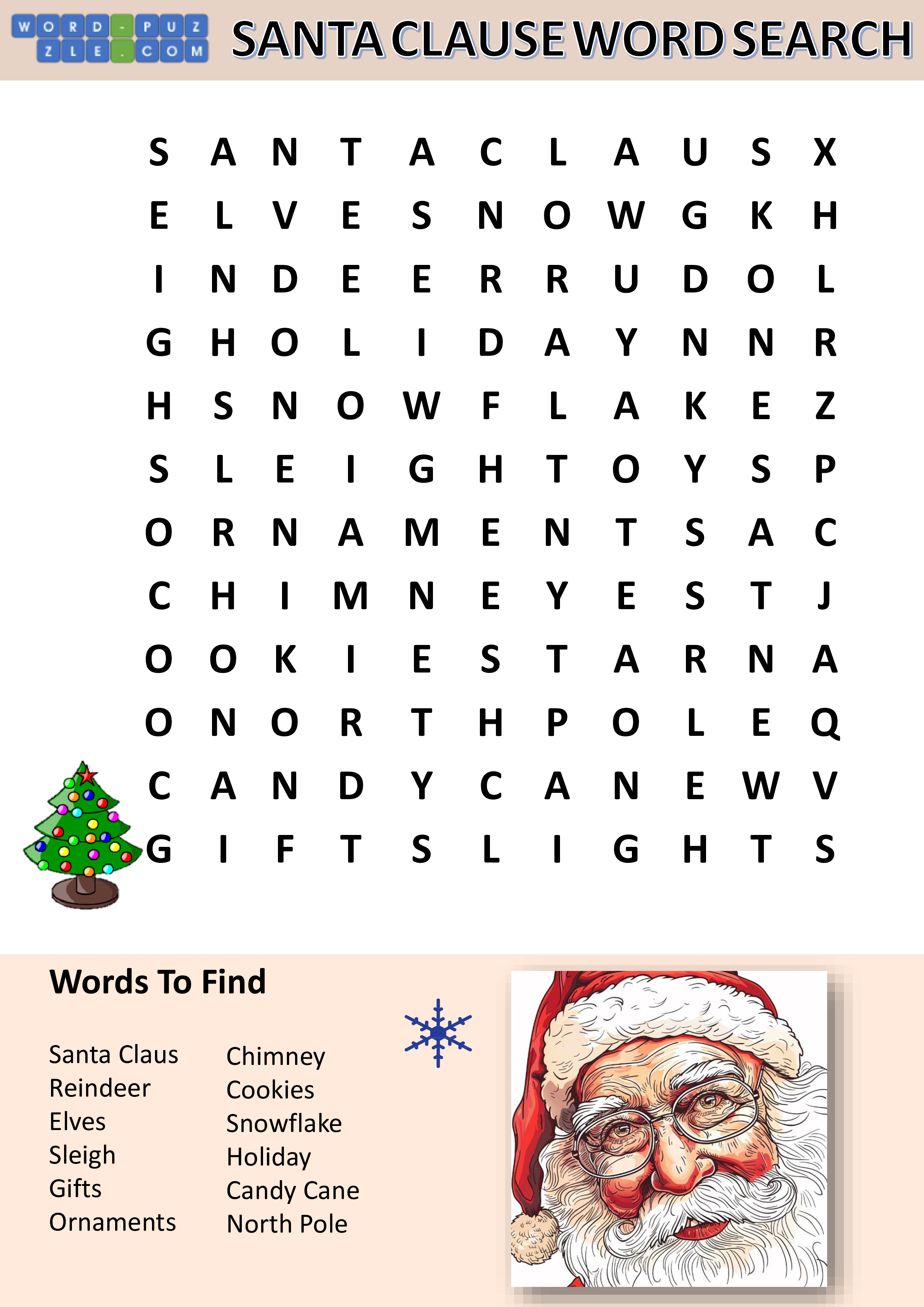 santa claus word search template