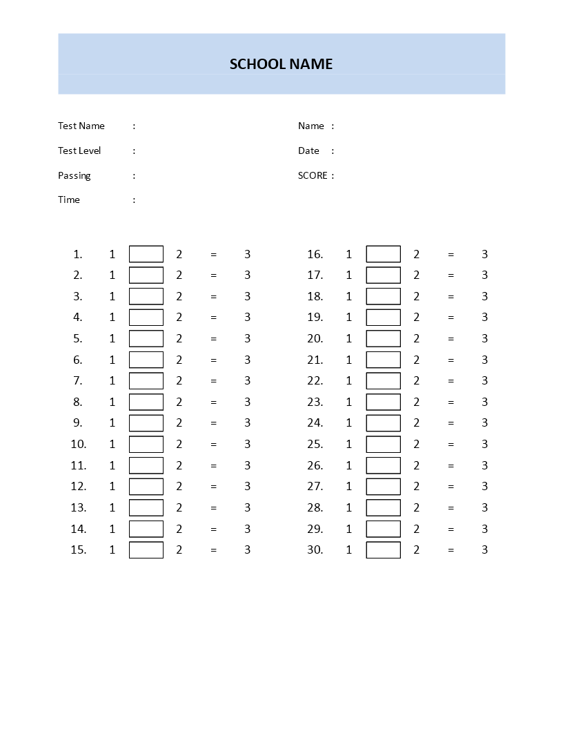 Math Questionnaire Template 模板