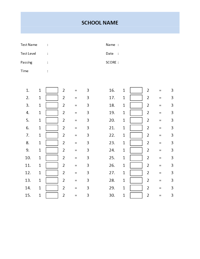 math questionnaire template modèles