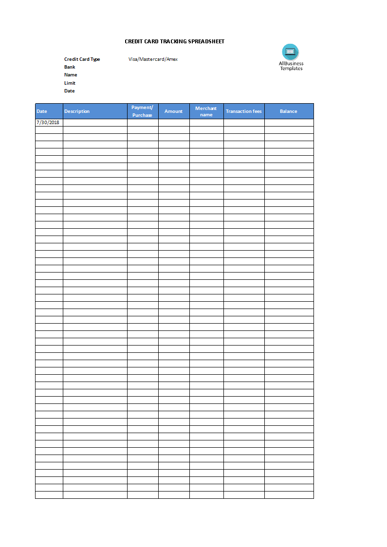 Credit card tracking spreadsheet template Templates at