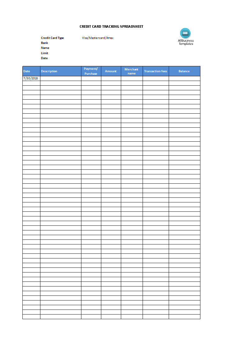 Credit card tracking spreadsheet template main image