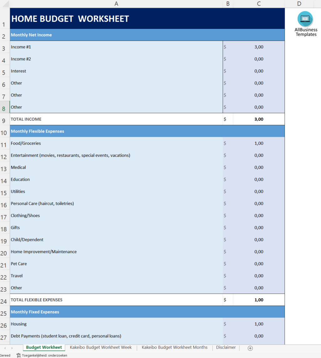 Home Improvement Budget Worksheet main image