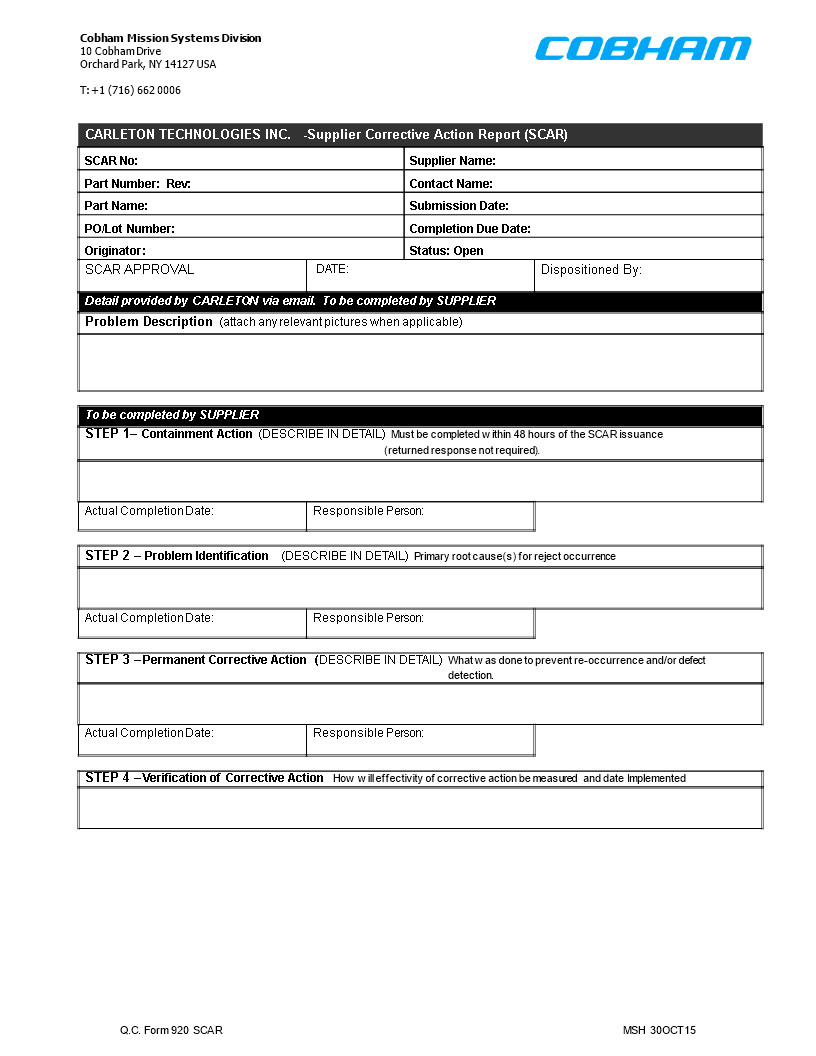 Kostenloses Corrective Action Request With Corrective Action Report Template