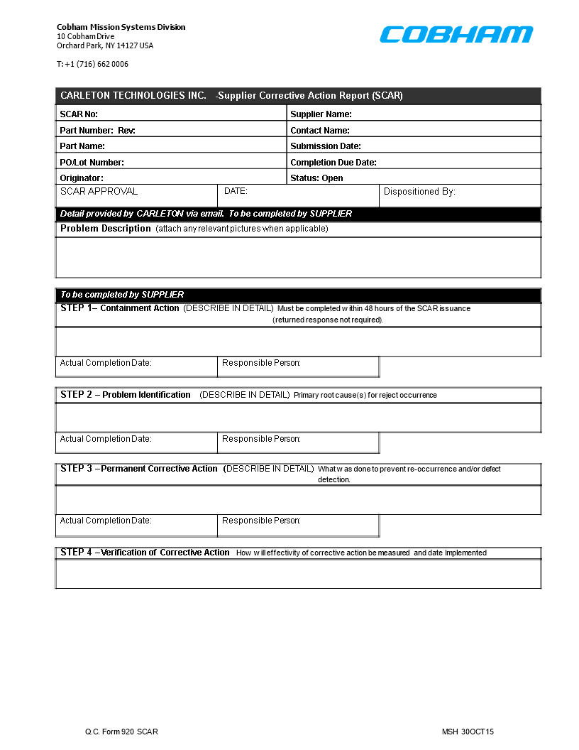 corrective action request template