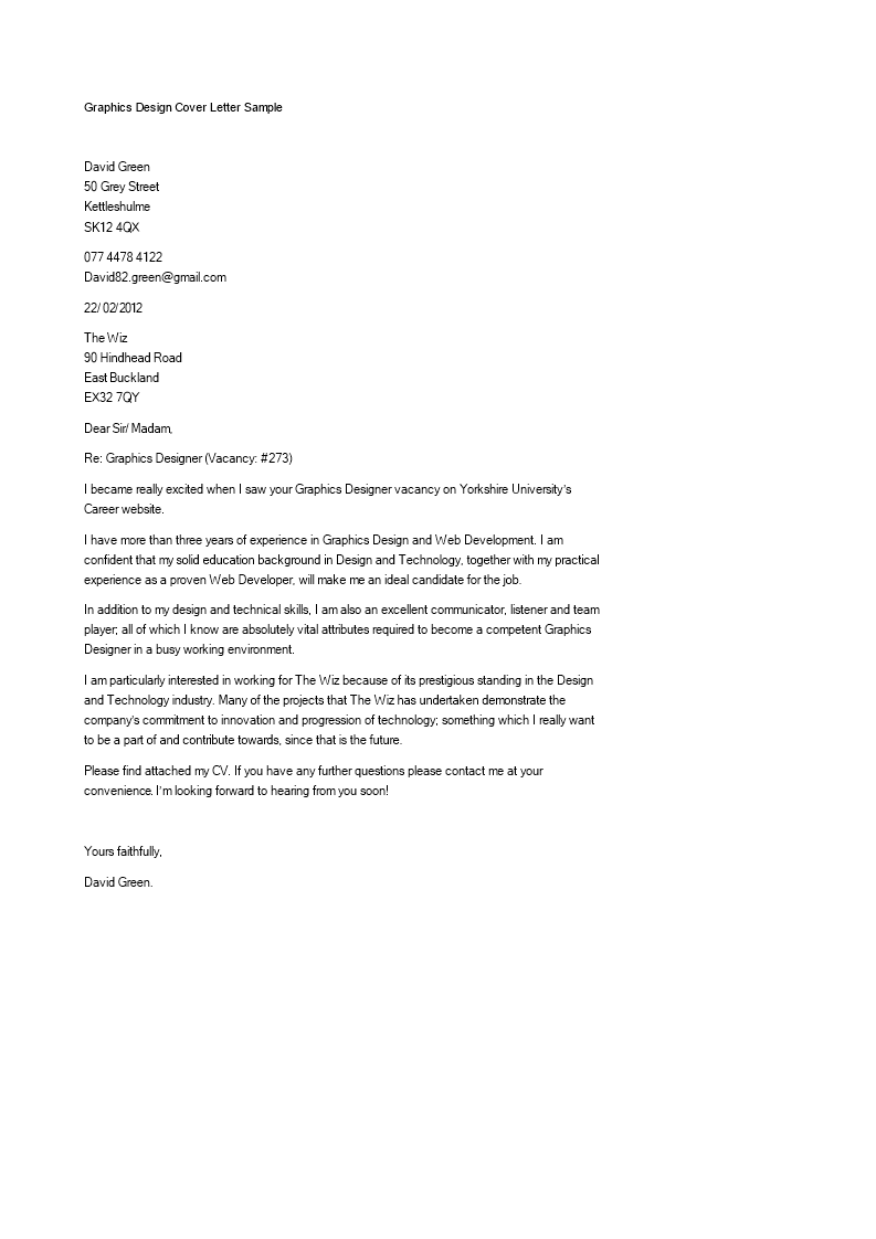 graphics design cover letter sample template