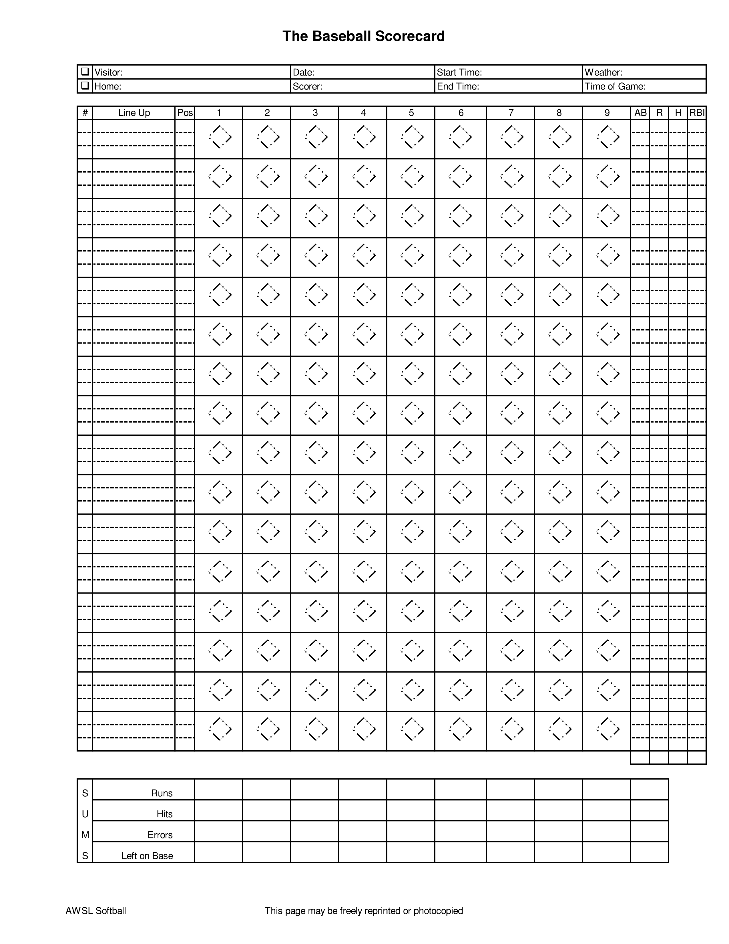 blank baseball score sheet Hauptschablonenbild