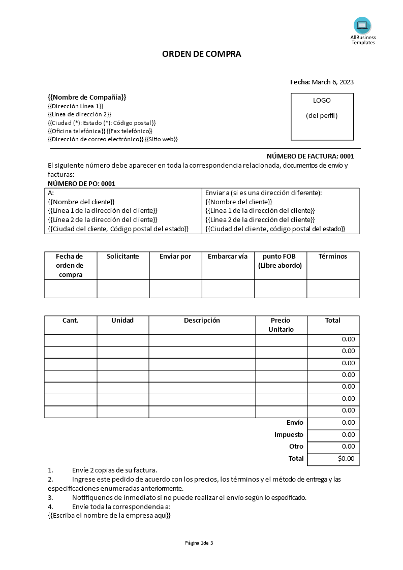 orden de compra plantilla imagen principal