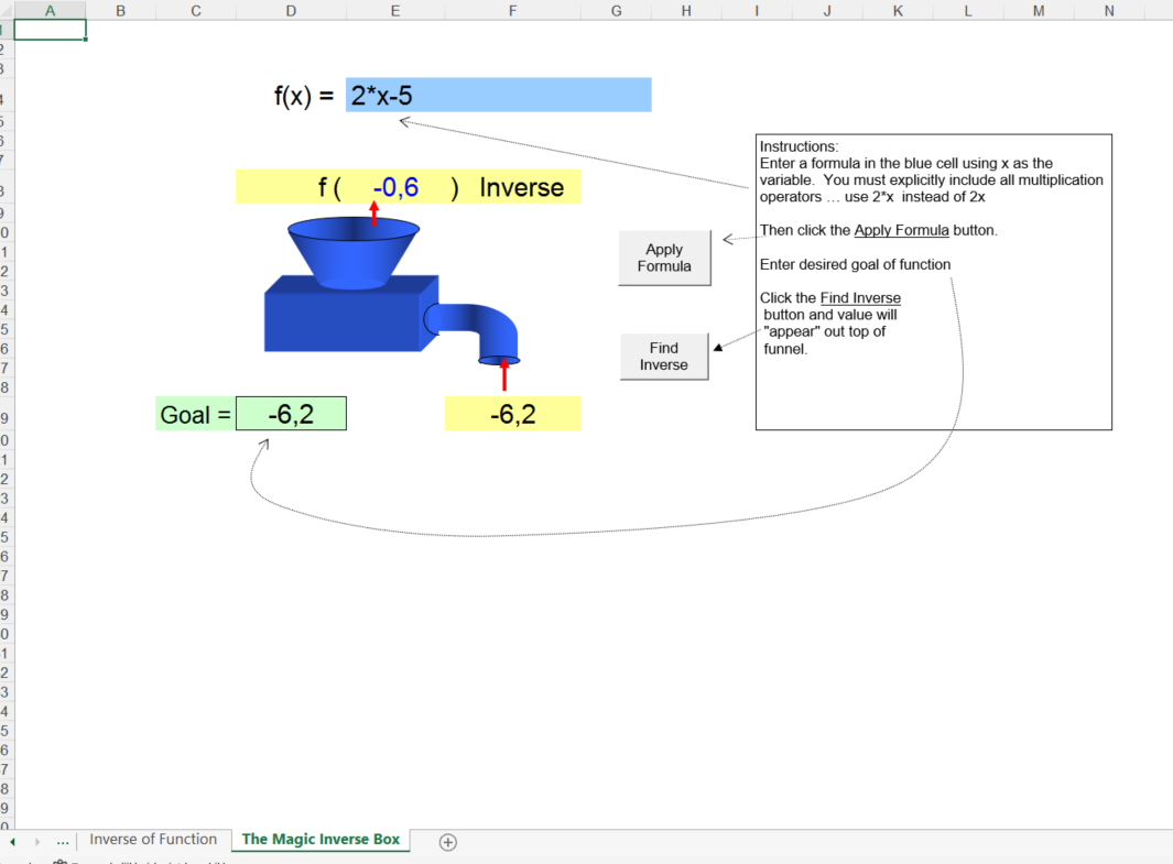 inverse function in excel modèles