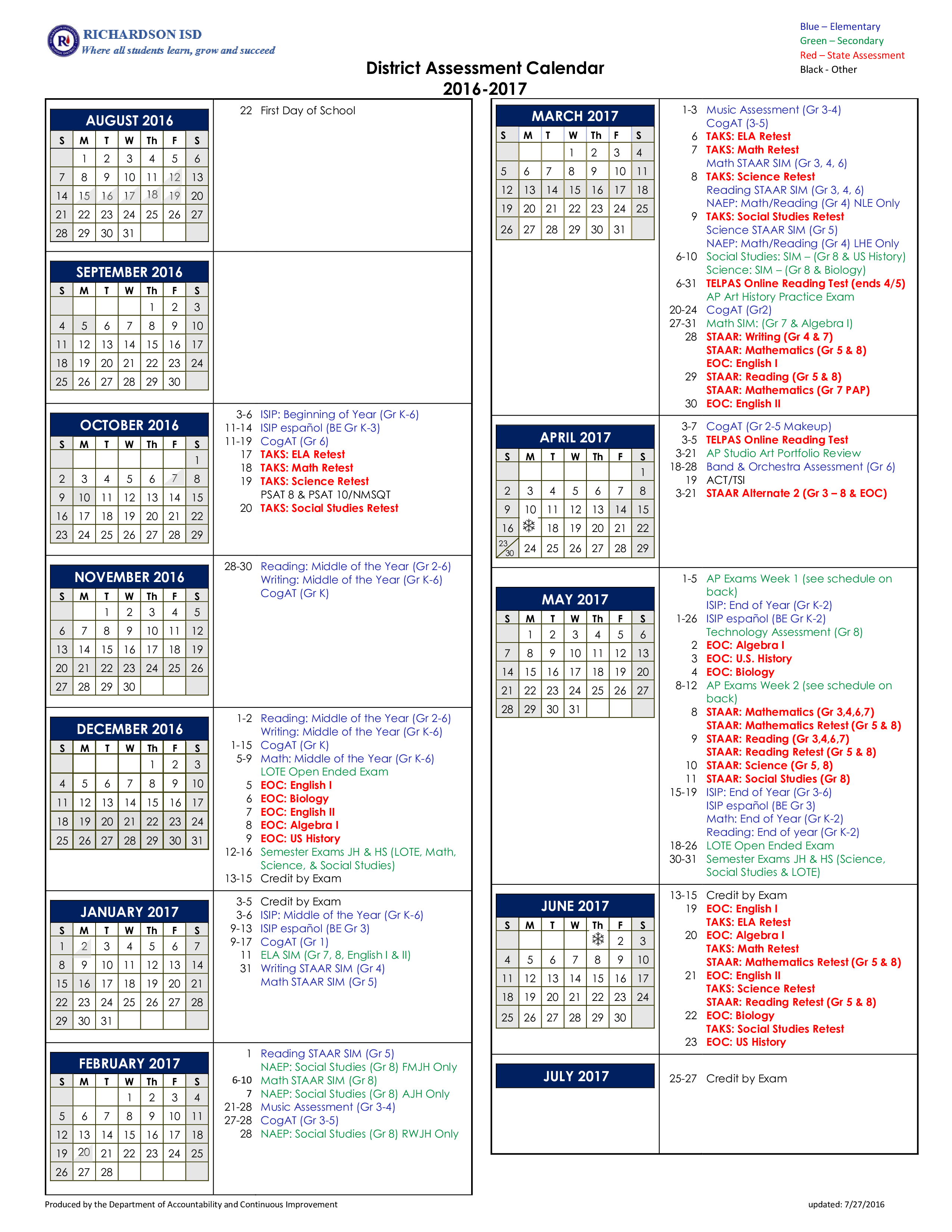 District Assessment Calendar main image