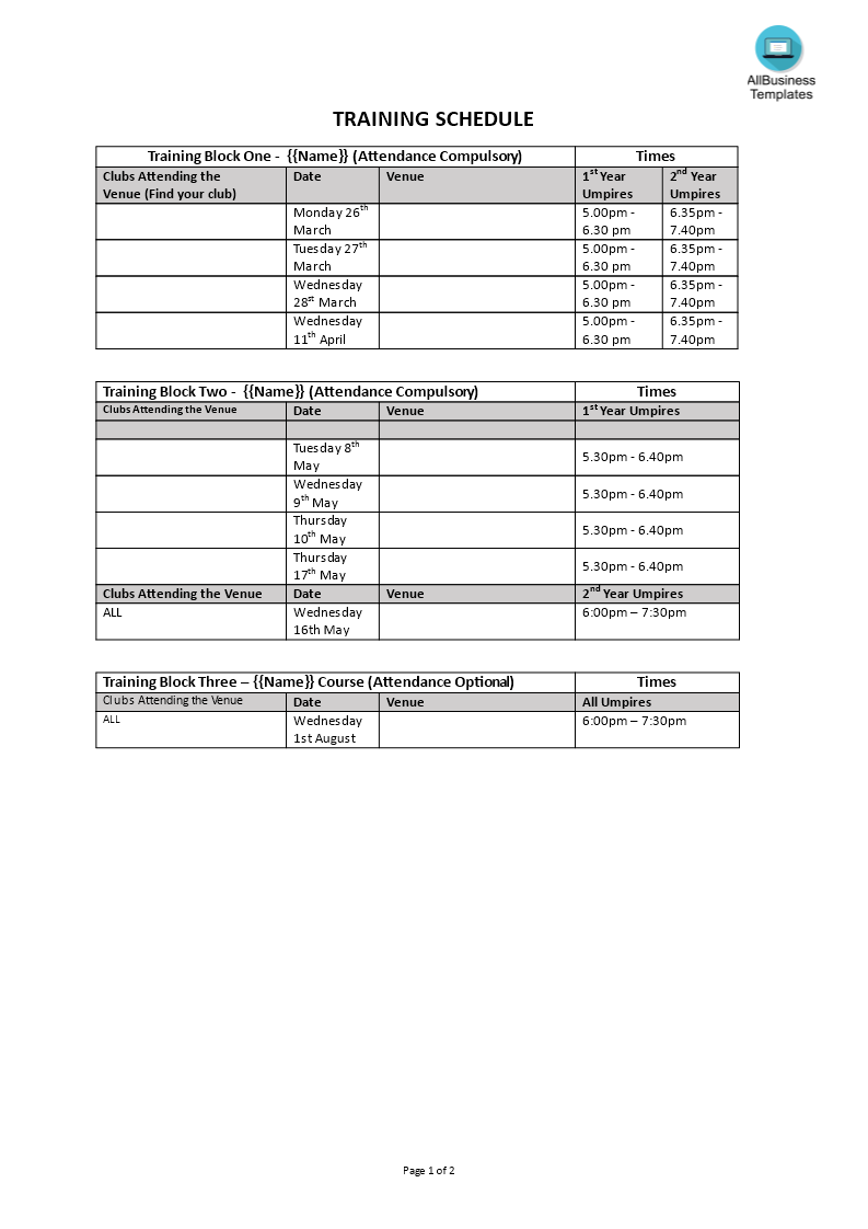 training plan template modèles