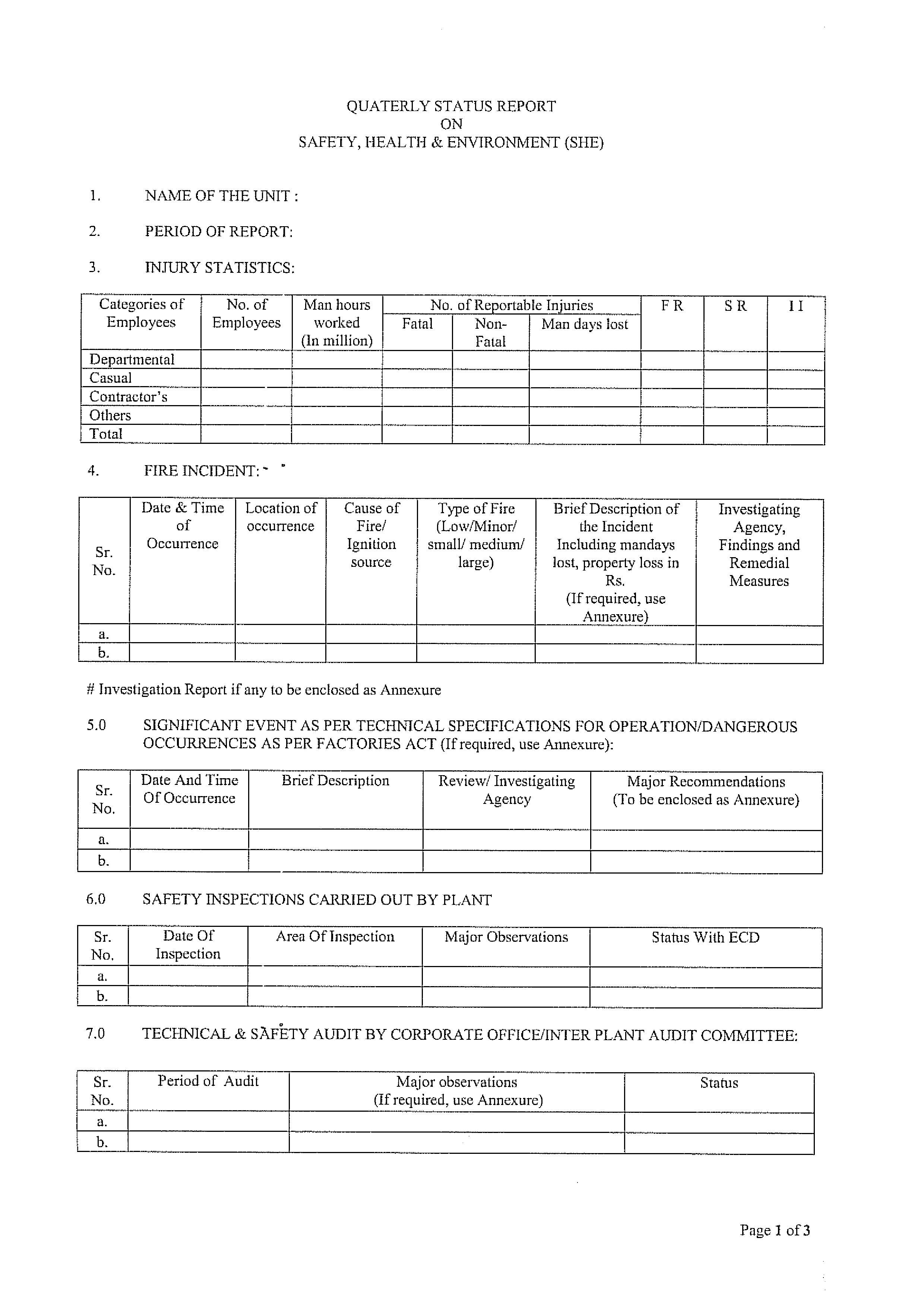 Investigation Status Report 模板