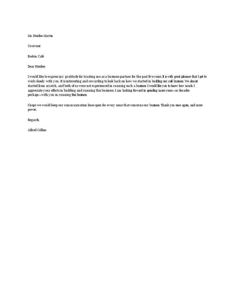 business partner appreciation letter template