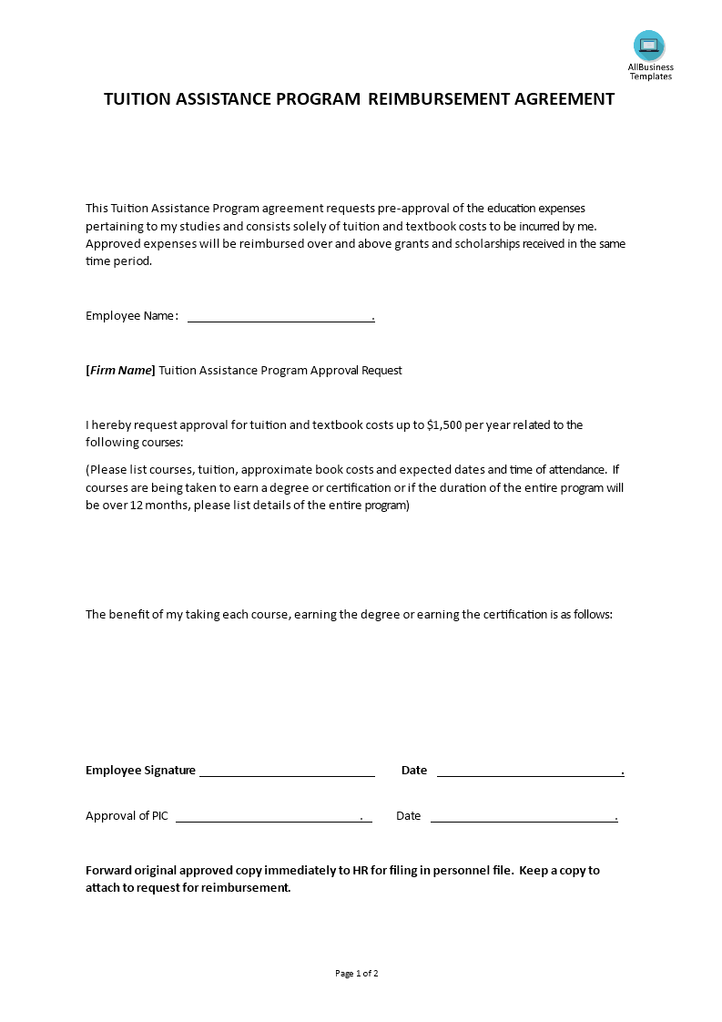 hr tuition assistance program agreement modèles