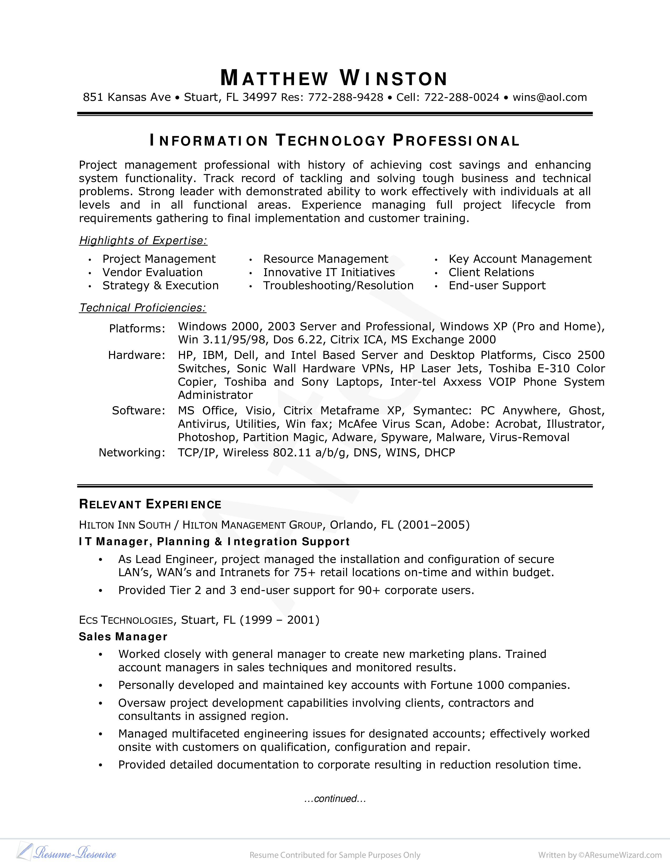 IT Manager Resume main image