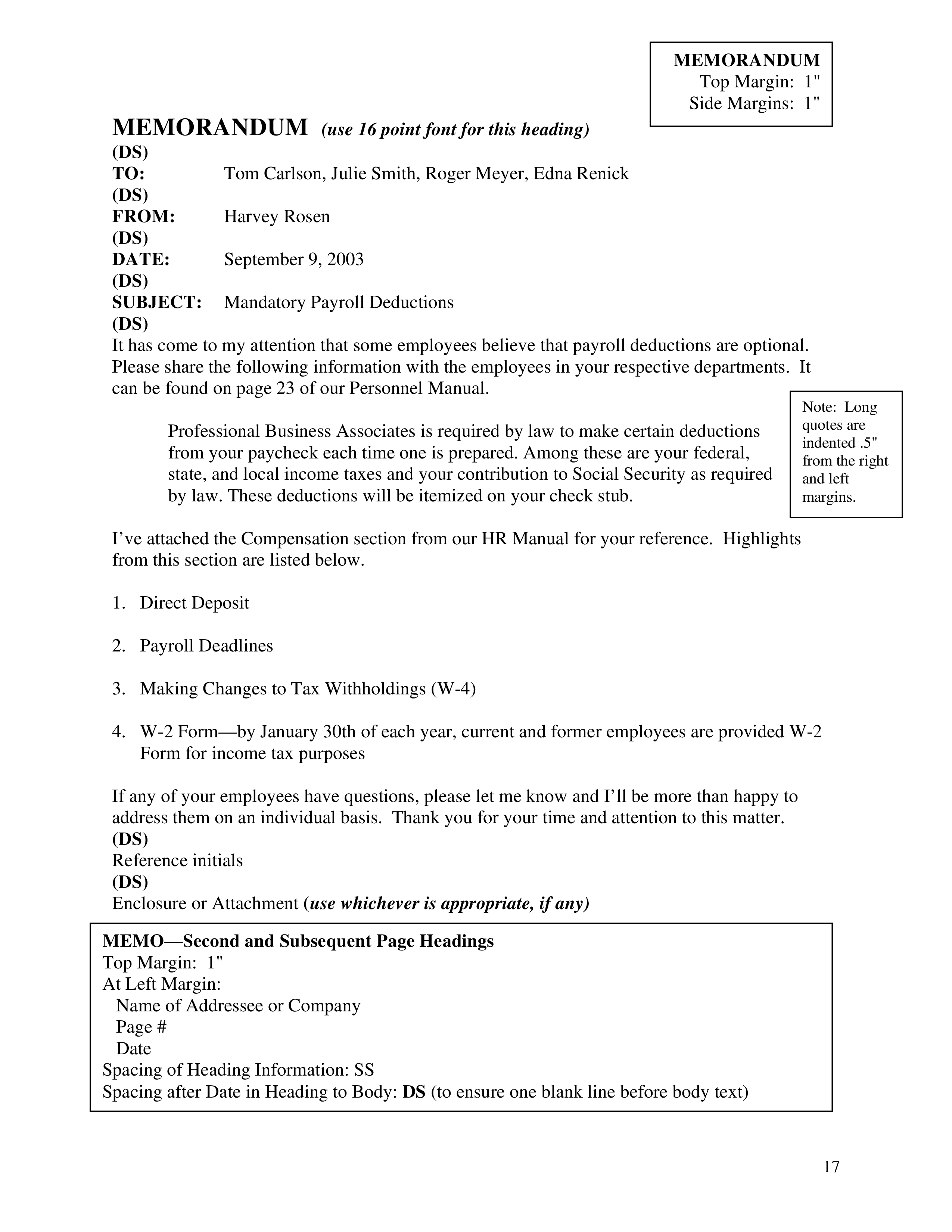 professional business associates memo format template