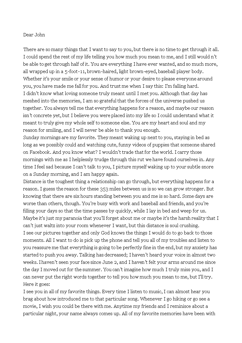 Love Letter To Long Distance Boyfriend Templates At 