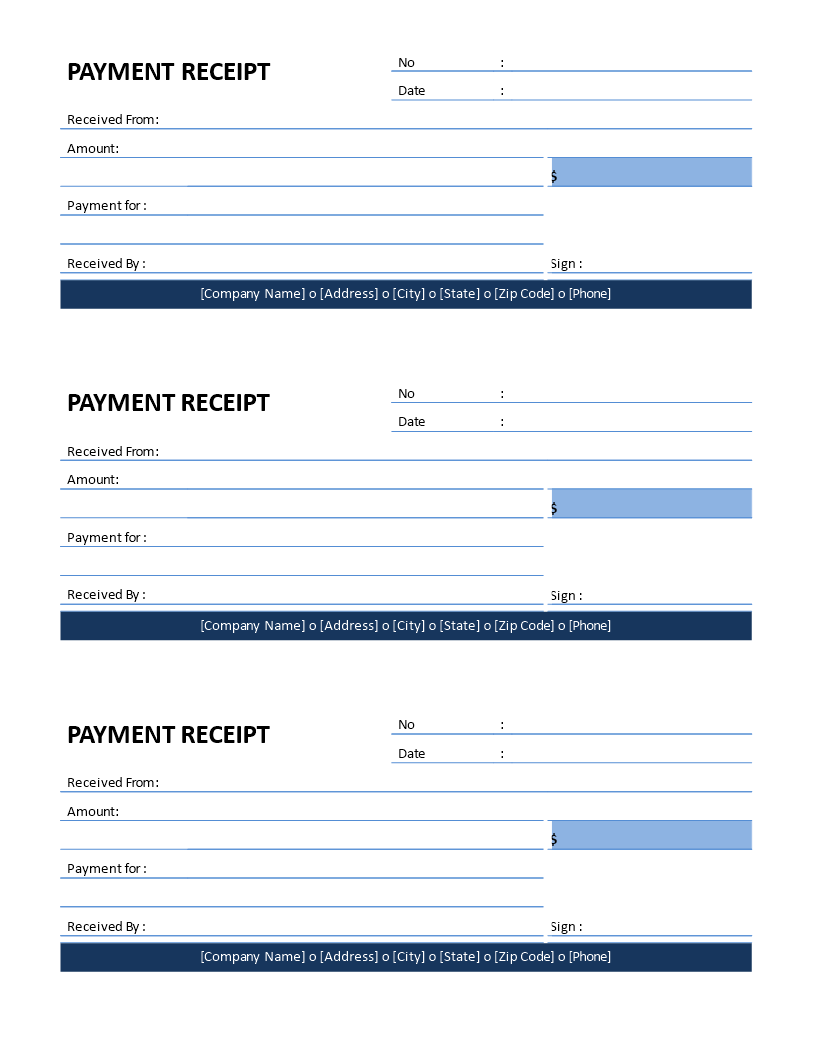 printable company payment receipt template Hauptschablonenbild