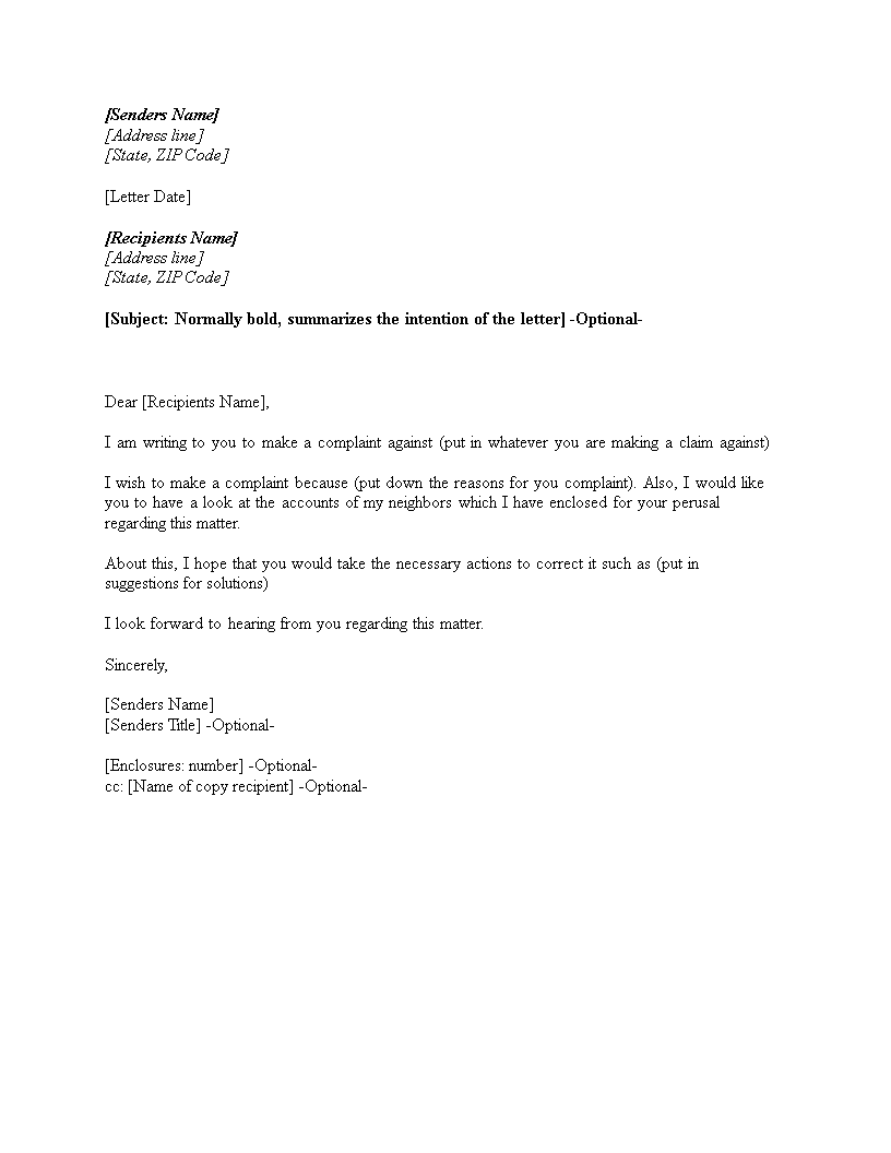 Free Landlord Tenant Complaint Letter Templates At