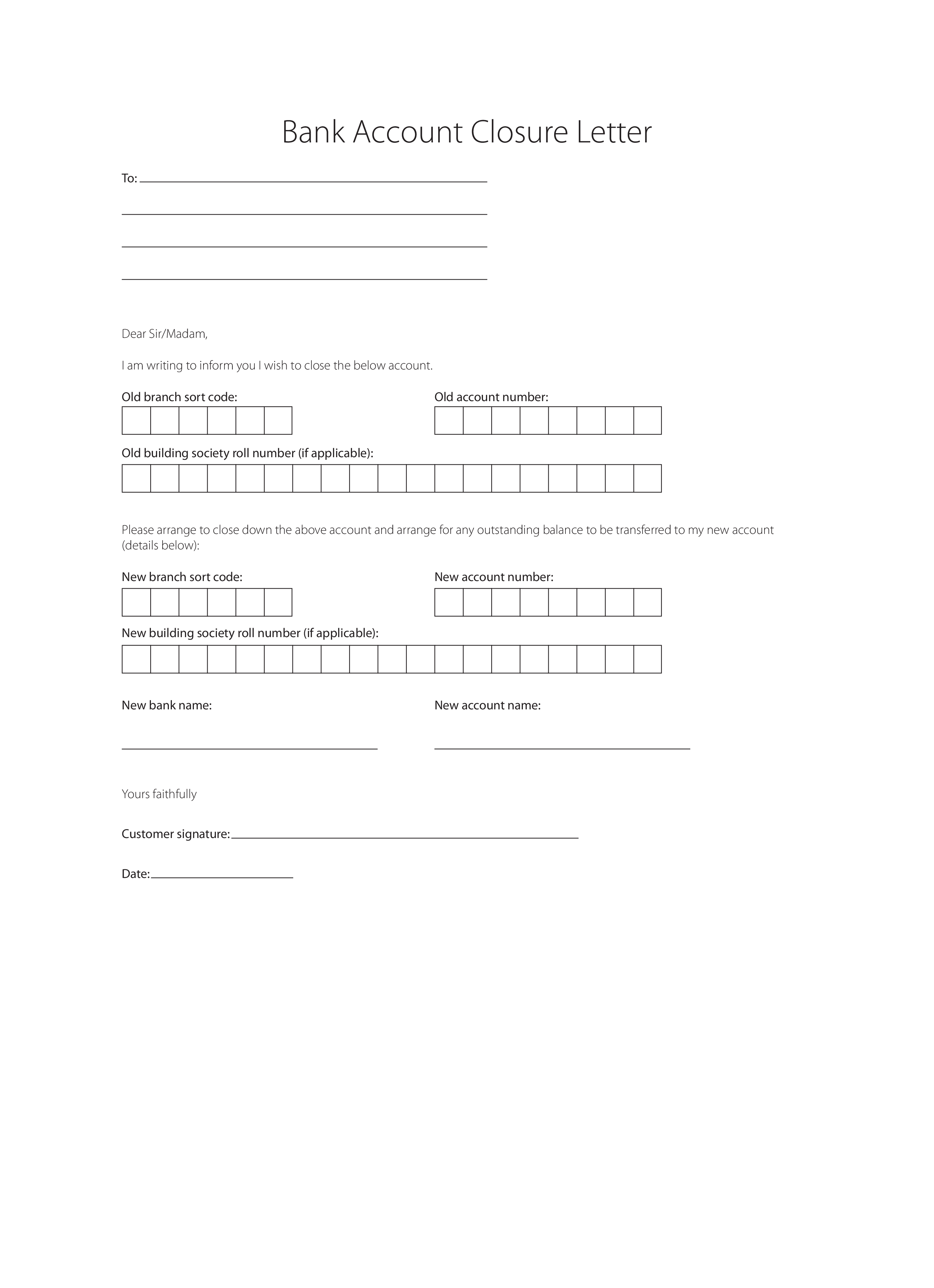 bank account closure letter Hauptschablonenbild