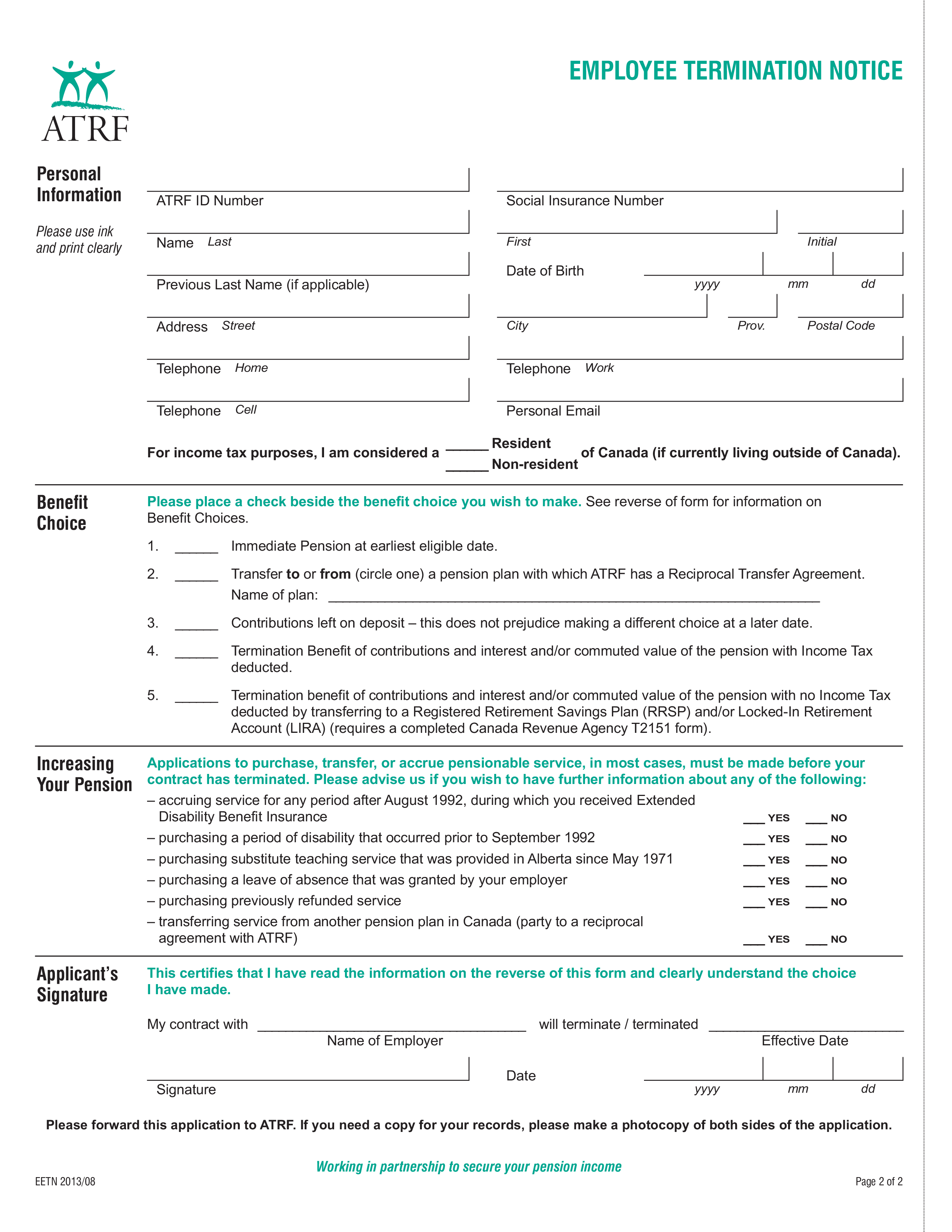 employee termination notice form template