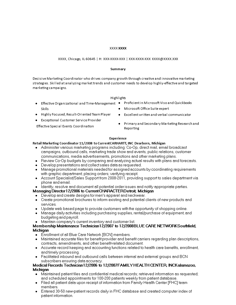 retail marketing coordinator resume template