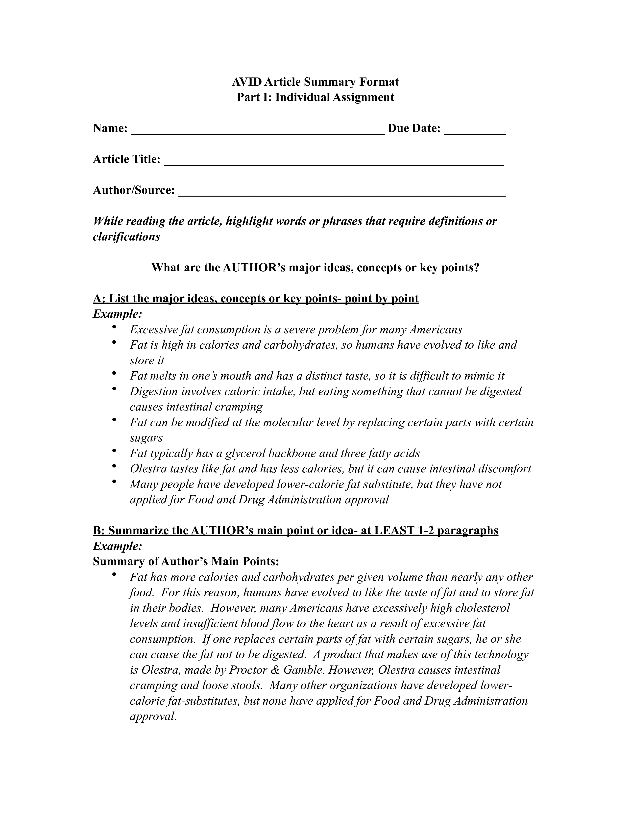 sample article summary template