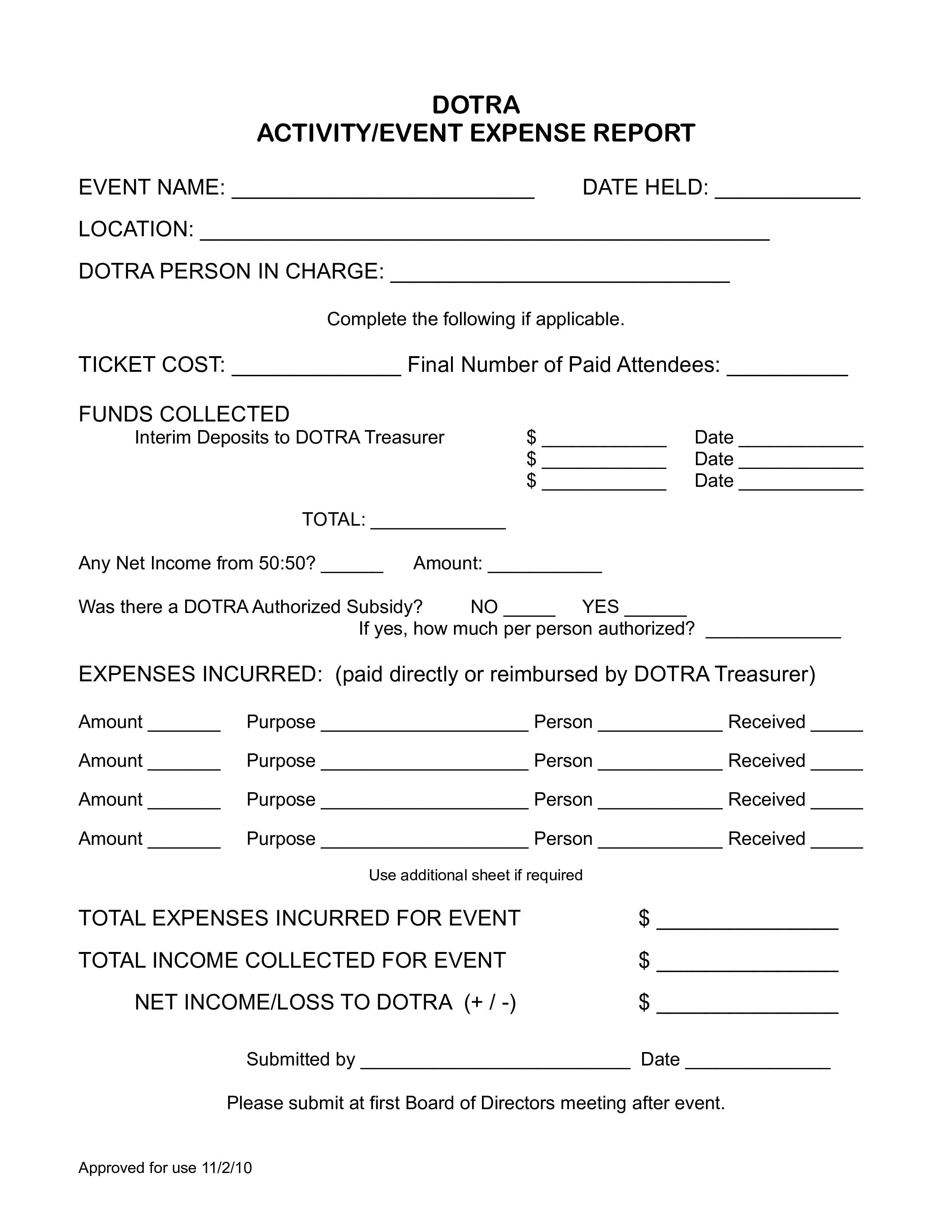 event expense template