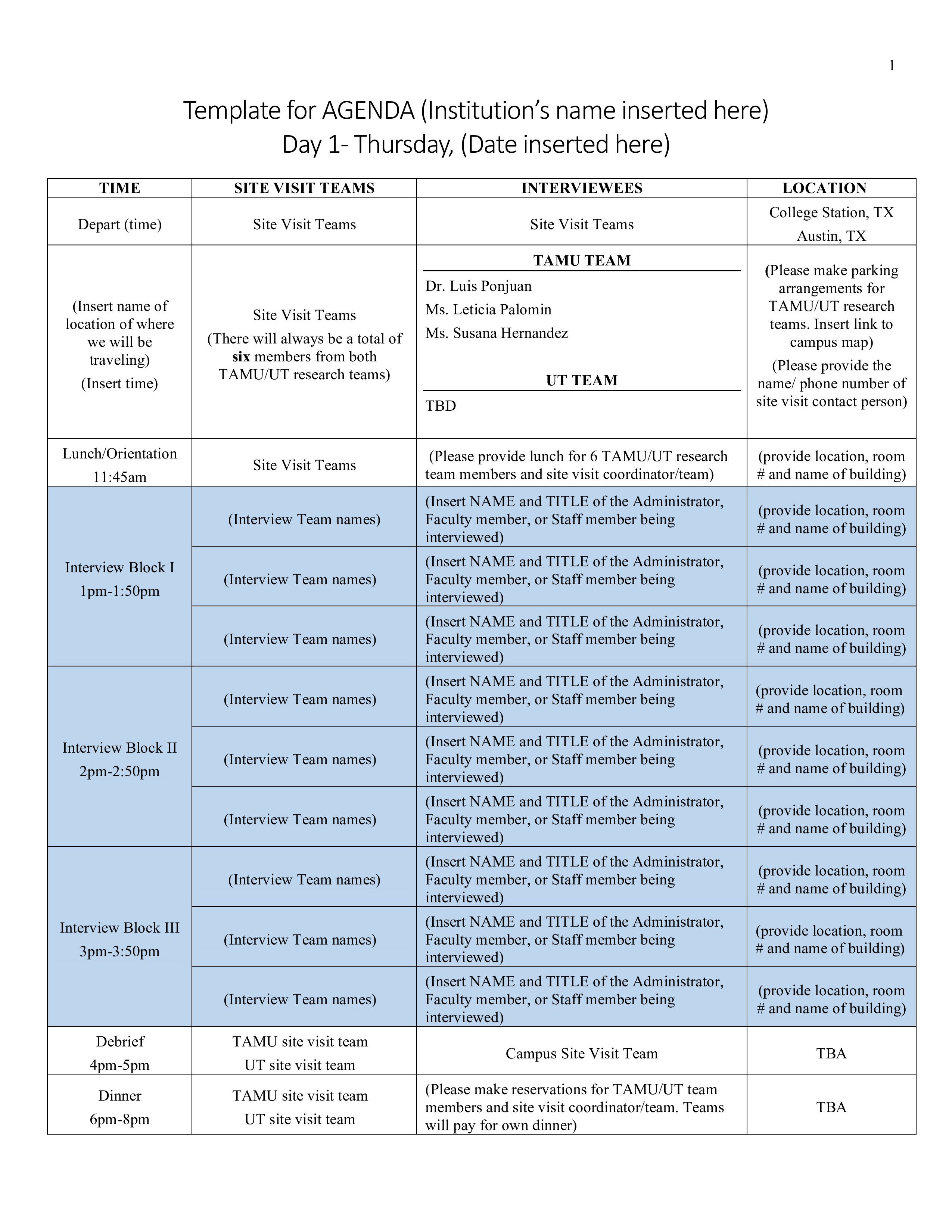 campus interview agenda modèles