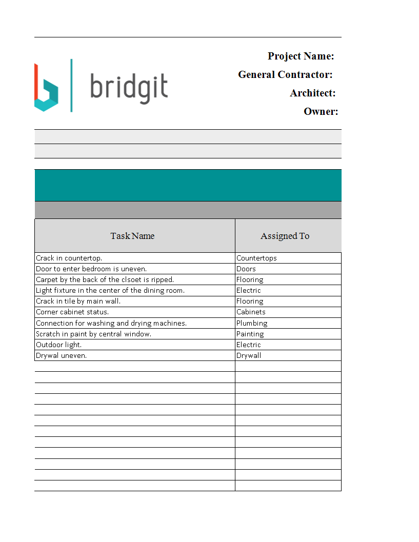 final inspection walkthrough construction checklist Hauptschablonenbild