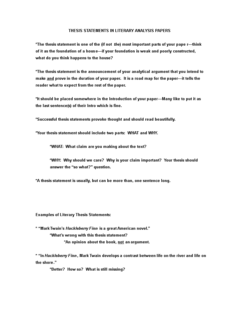 literary thesis statement template