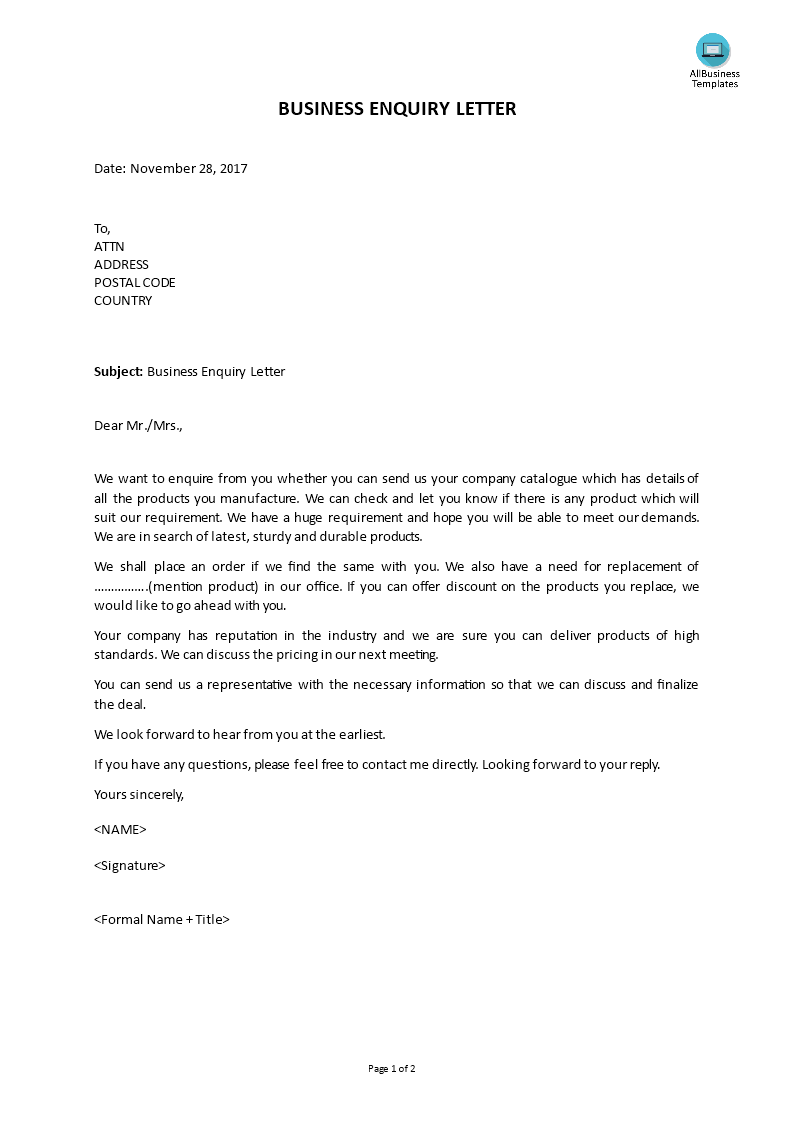 business enquiry letter plantilla imagen principal