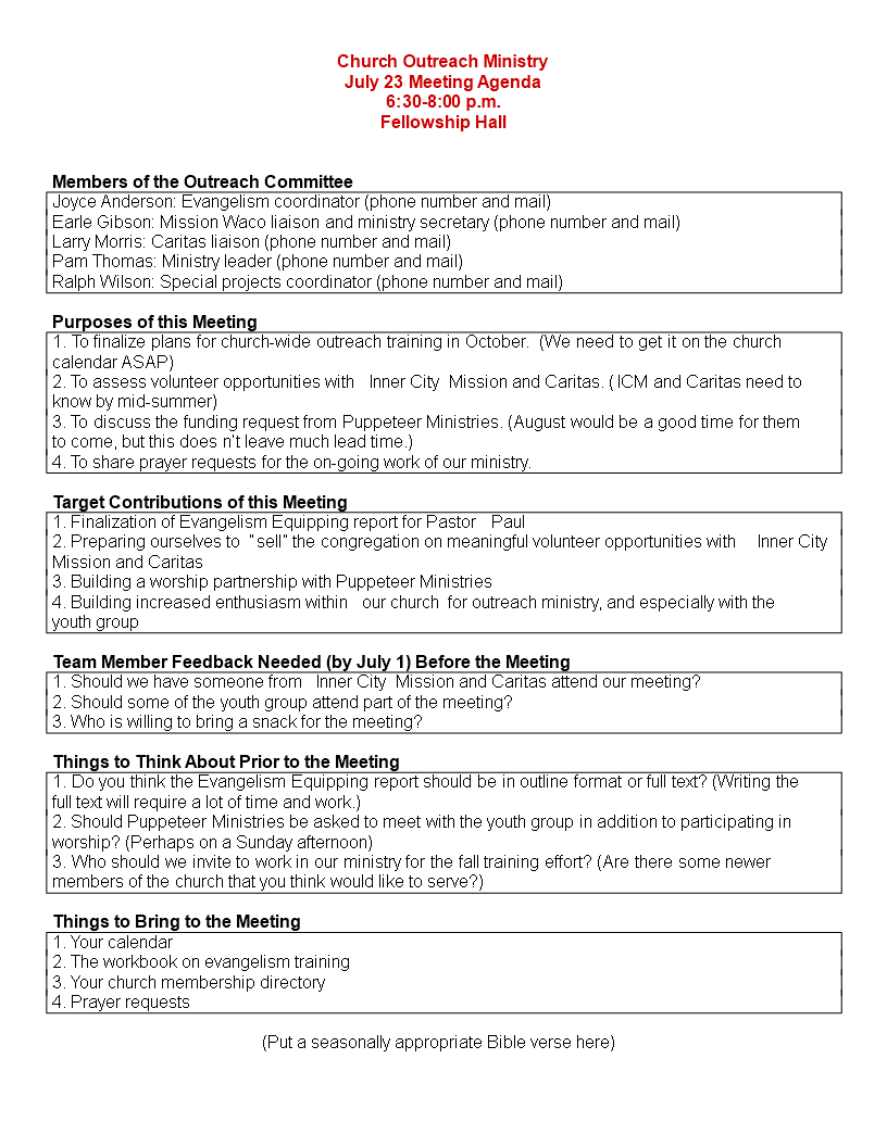 Church Meeting Agenda Outline 模板