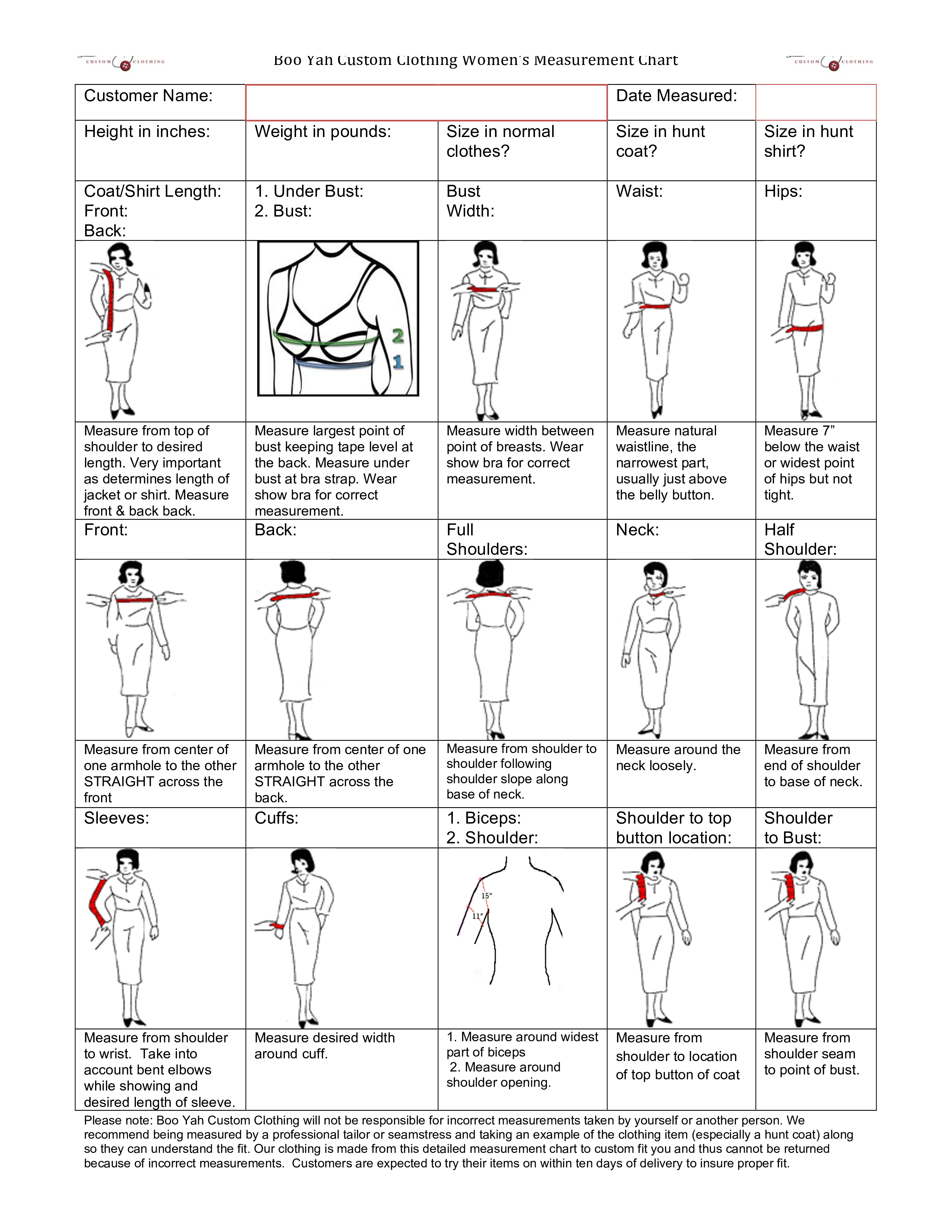 Clothing Measurement Template