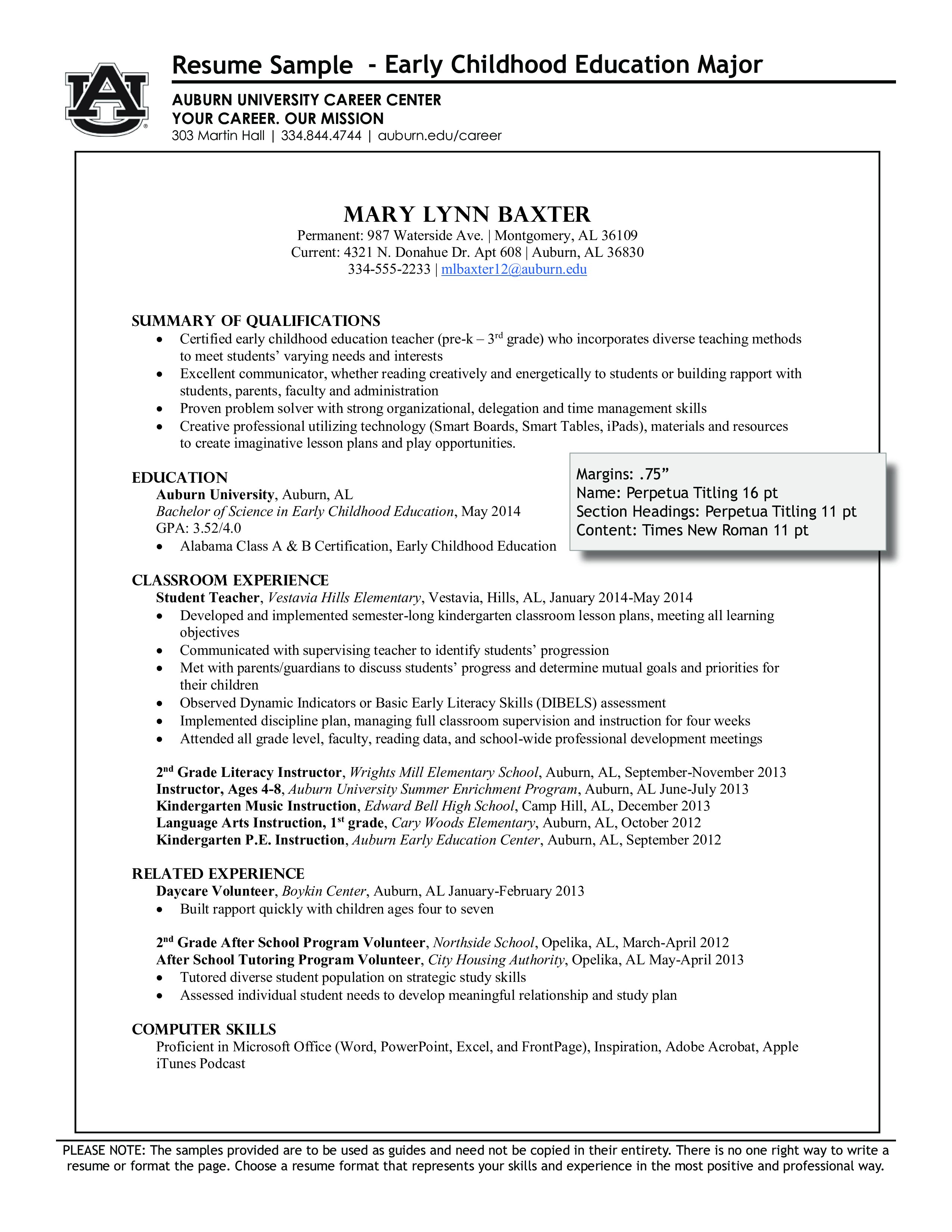 Head Preschool Teacher Resume 模板