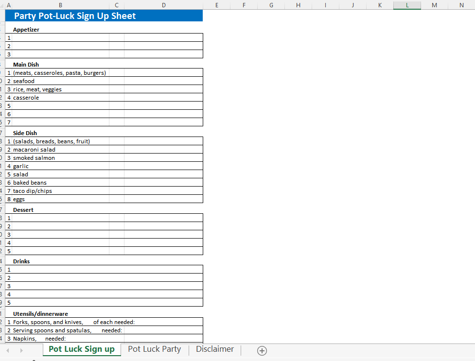 Potluck Signup Sheet 模板