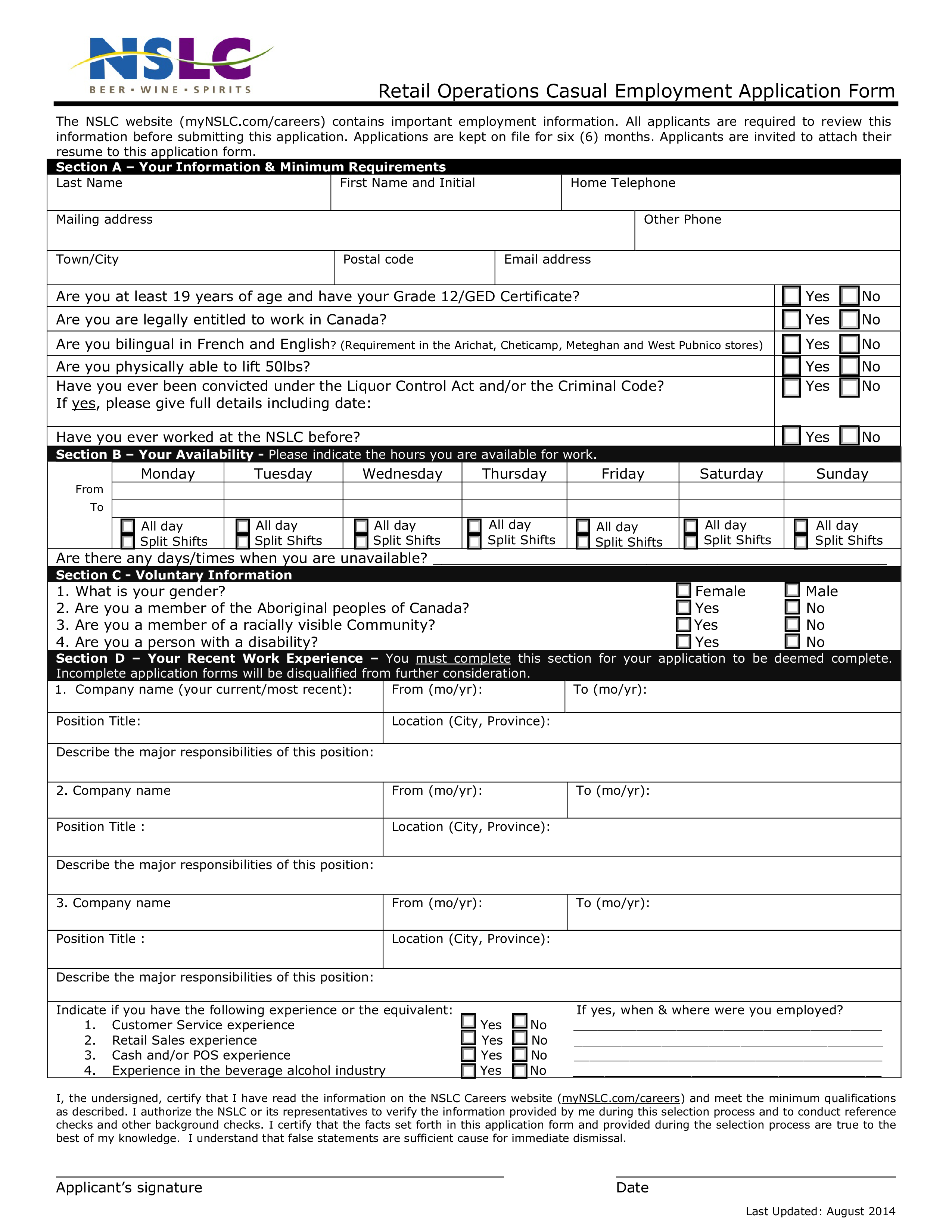 Retail Sales Job Application Form main image