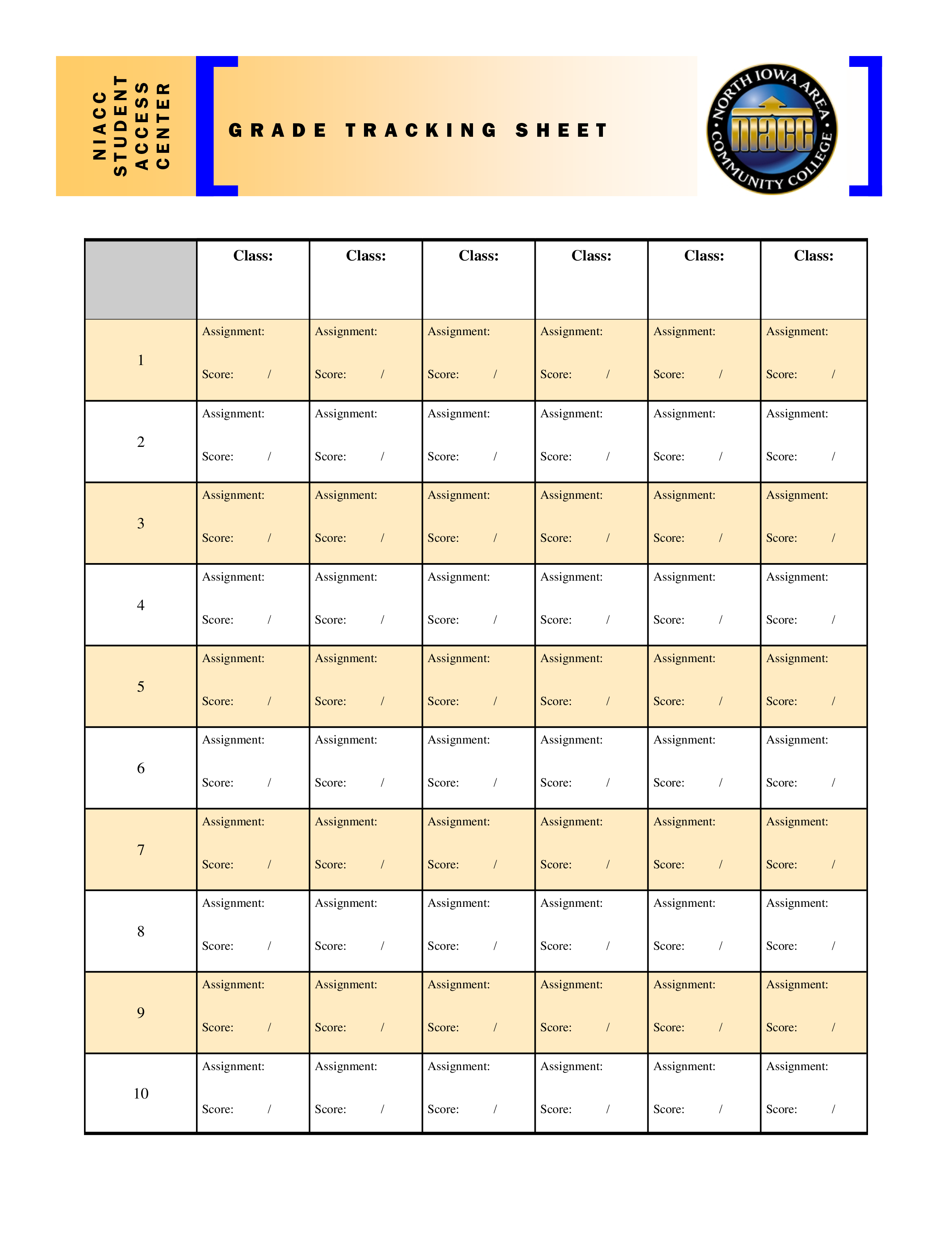 grade tracking sheet modèles