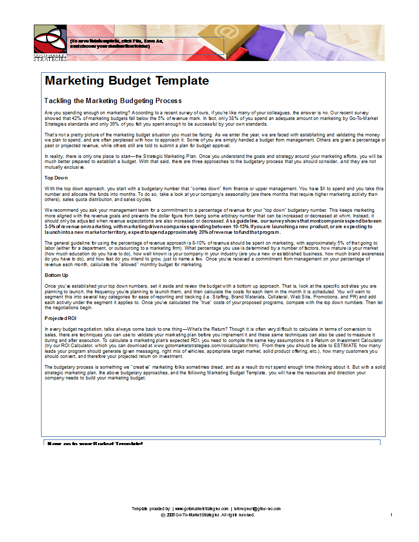 marketing budget excel Hauptschablonenbild