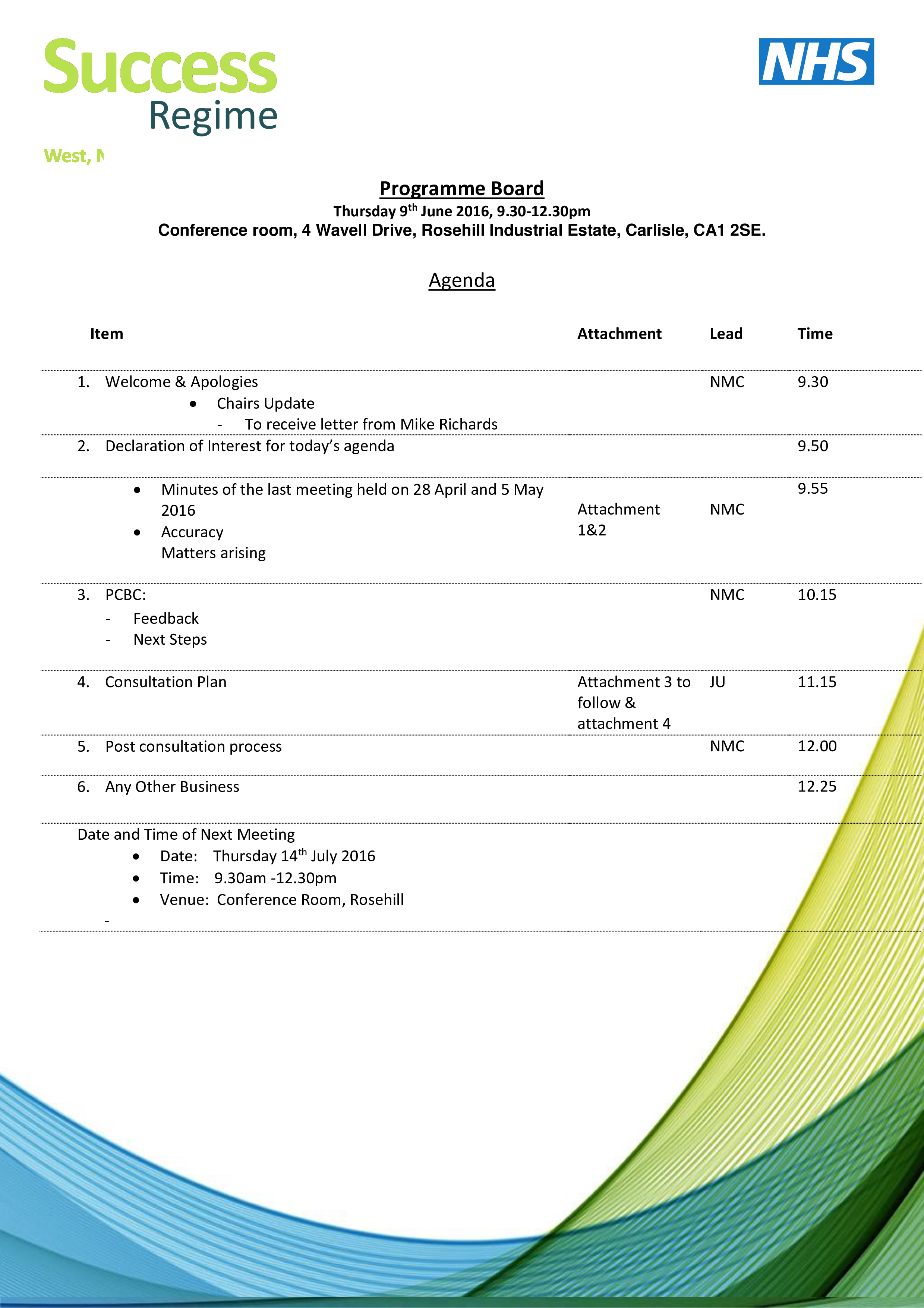 programme board agenda voorbeeld afbeelding 