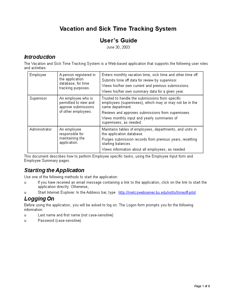 employee sick vacation tracking system modèles