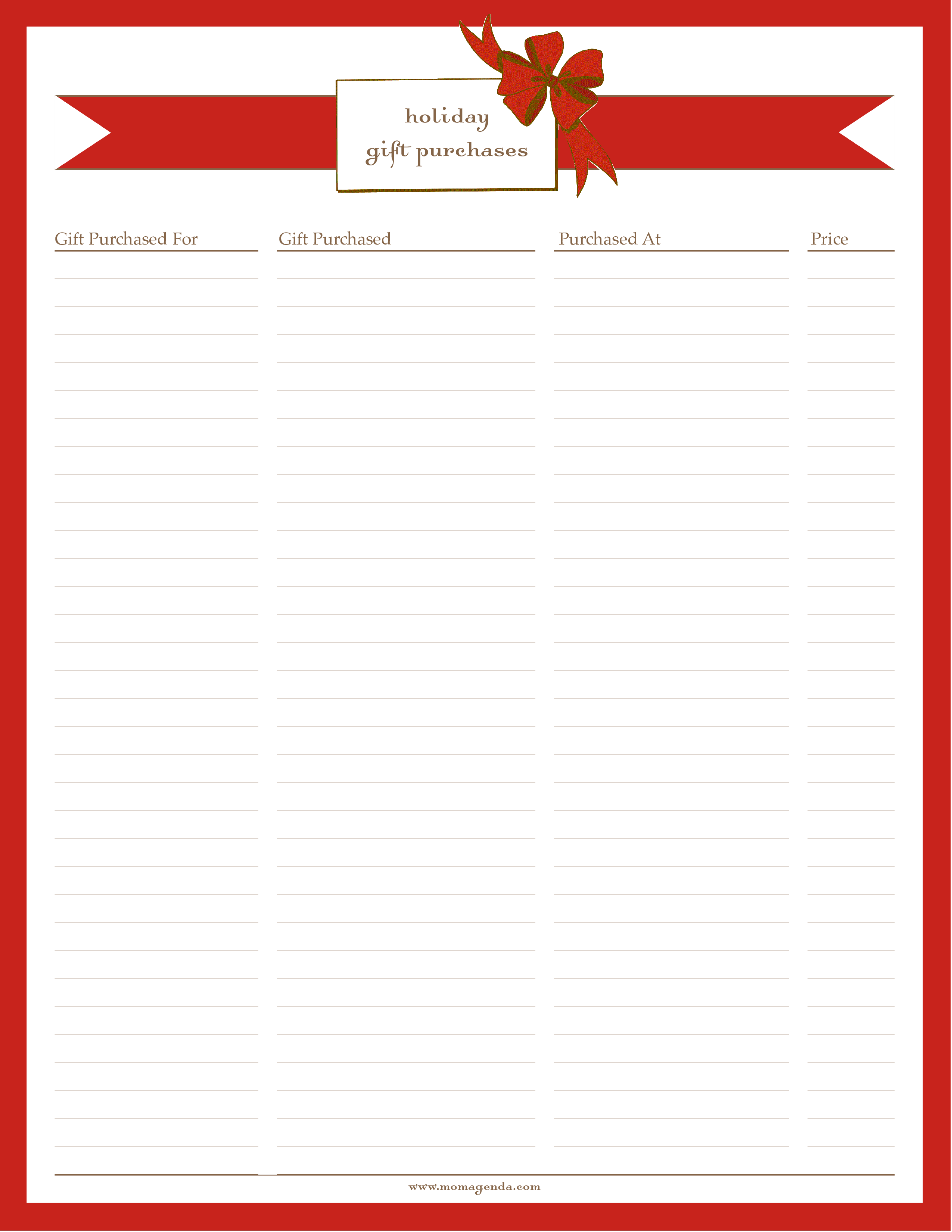 holiday gift purchase list template