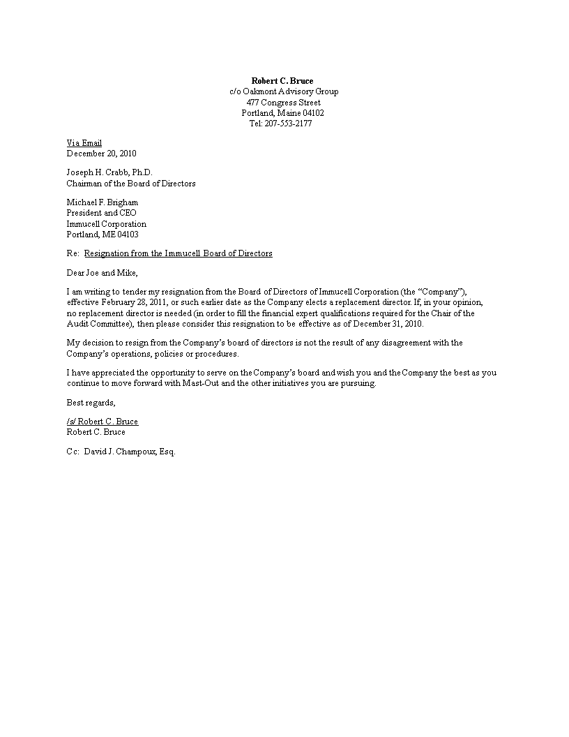 Corporate Board Of Director Resignation Letter main image