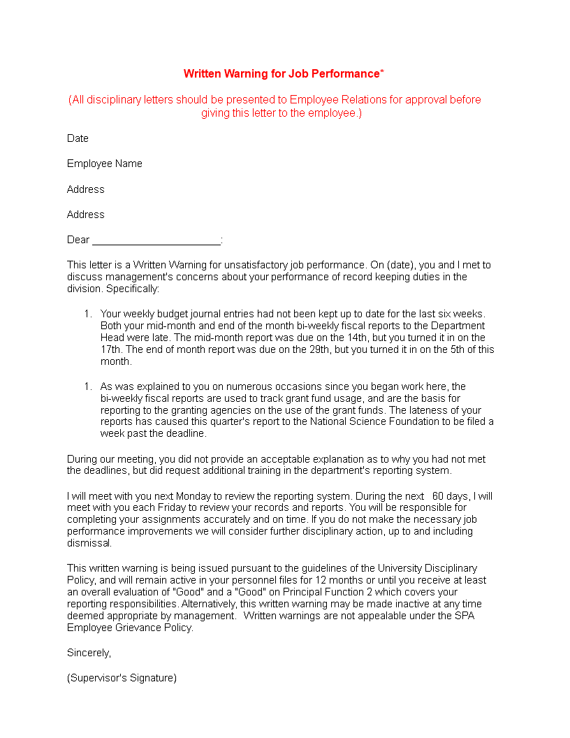 job warning letter format template