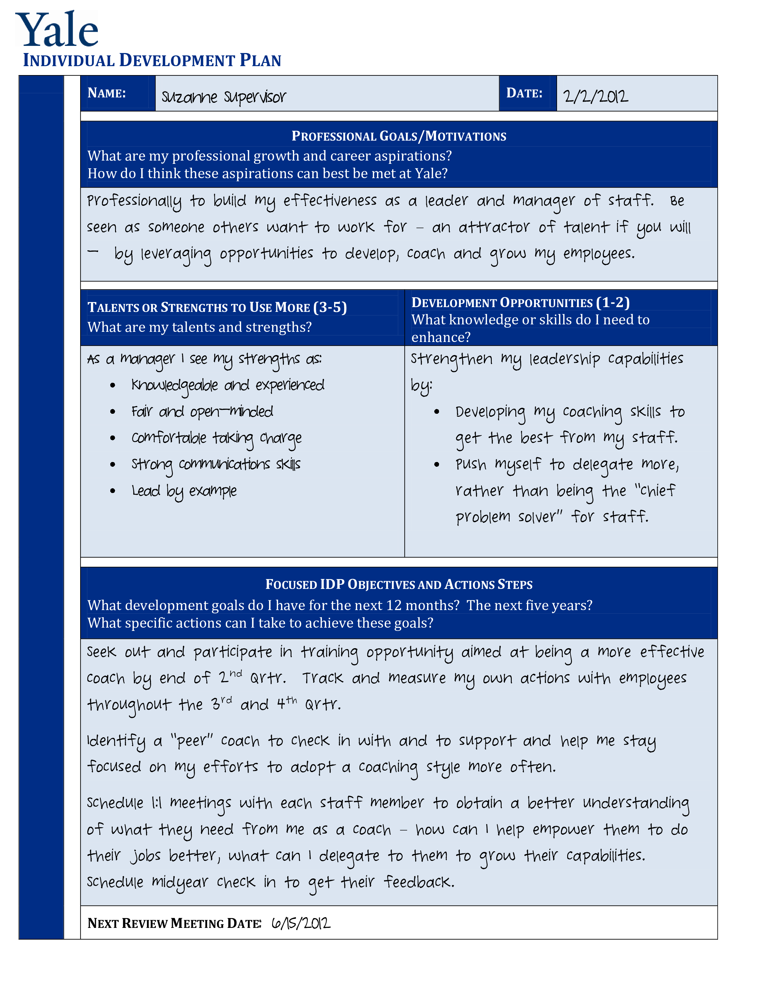 individual development plan sample manager