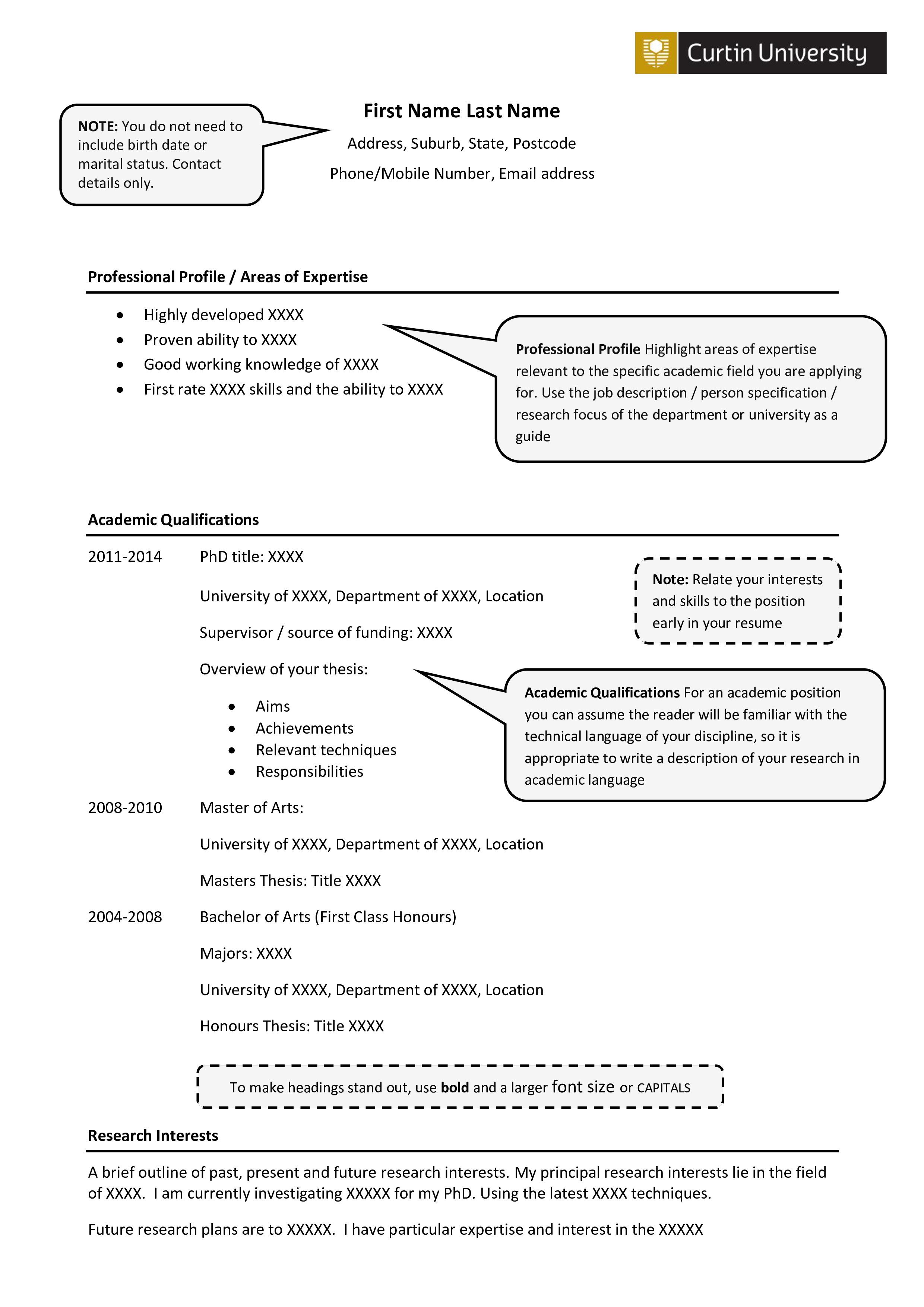 academic curriculum vitae format voorbeeld afbeelding 