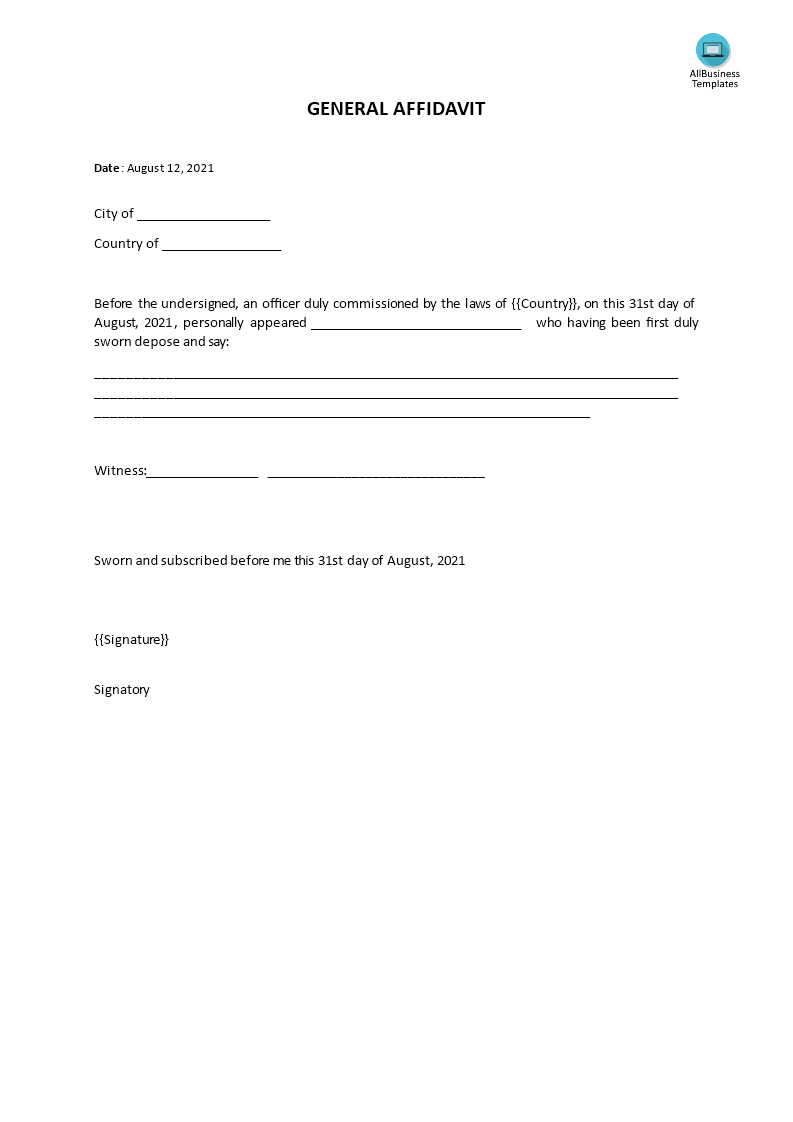 general affidavit template