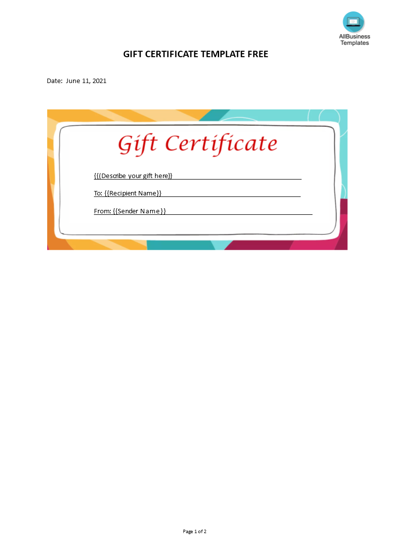 Gift Certificate Template Free  Templates at allbusinesstemplates.com For Microsoft Gift Certificate Template Free Word