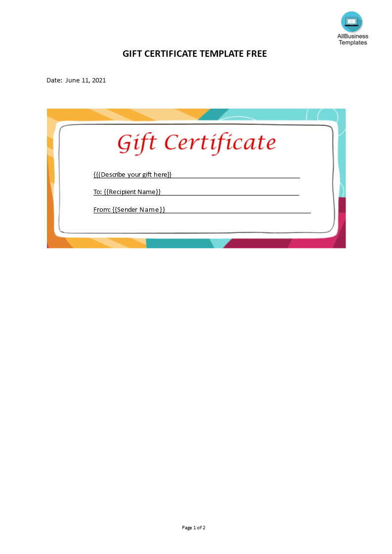 Gift Certificate Template Free main image