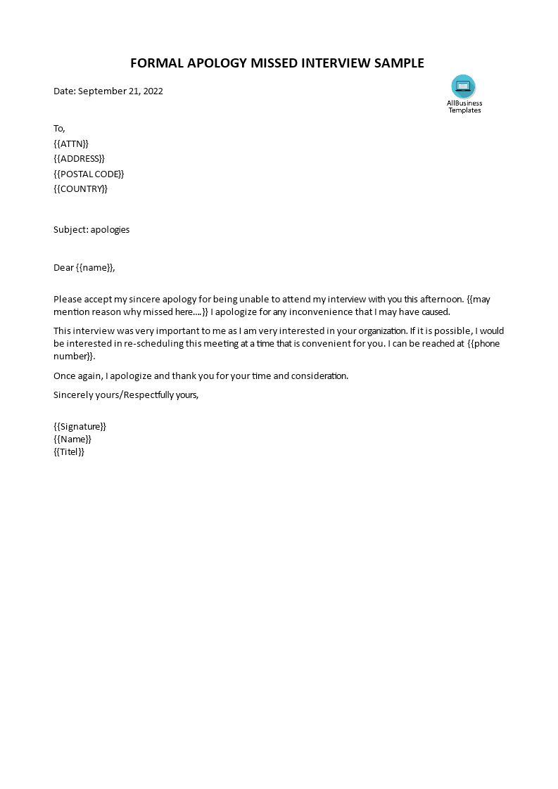 sample formal apology letter voorbeeld afbeelding 