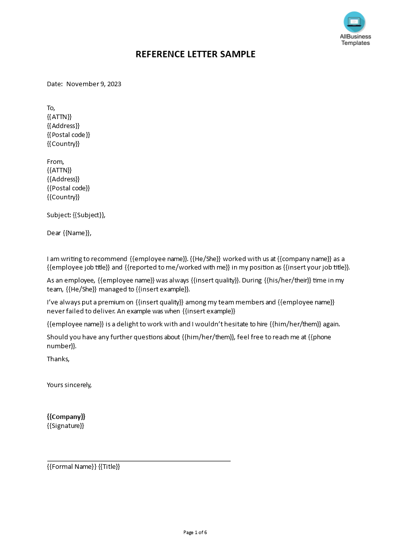 Kostenloses Reference Letter Sample For Student